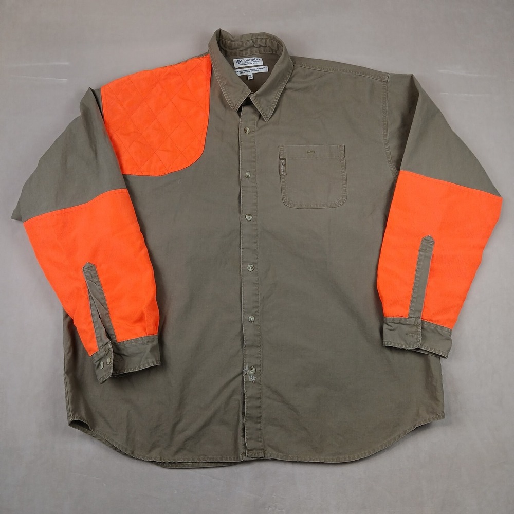 Columbia XXL Mens Shirt Canvas Hunting Safety High Vis Orange 28x31 Has Defects‎
